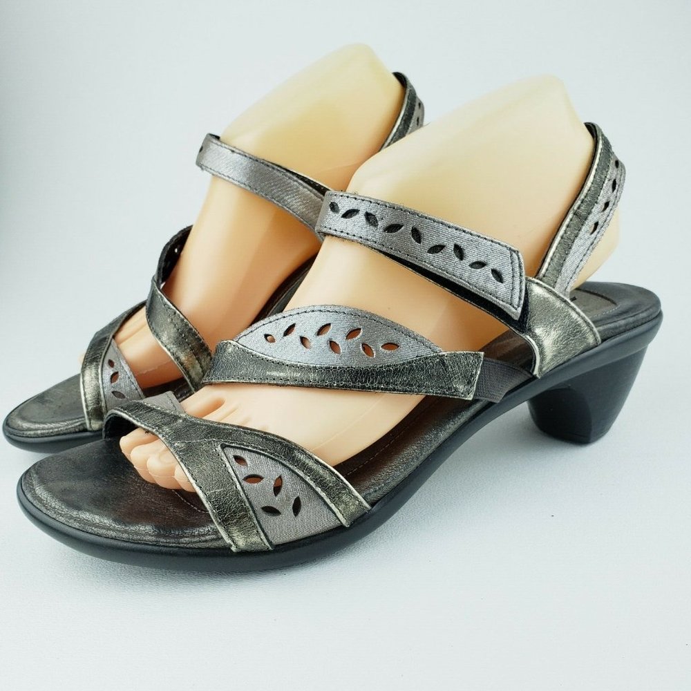Naot Metallic Silver Leather Low Heel Sandal